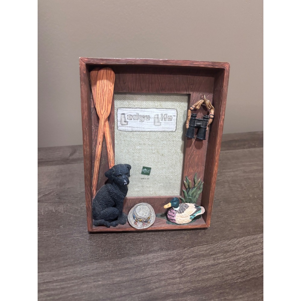 Russ Berrie Lodge Life 4x6 Picture Frame Black Lab Duck Hunting Cabin Decor